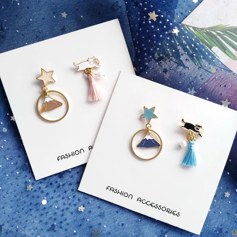 

DoreenBeads Fashion Hot Ethnic Earrings Mount Fuji Pendant Star Cat Earrings For Women Jewelry Charms Accessories Gift,1 Pair