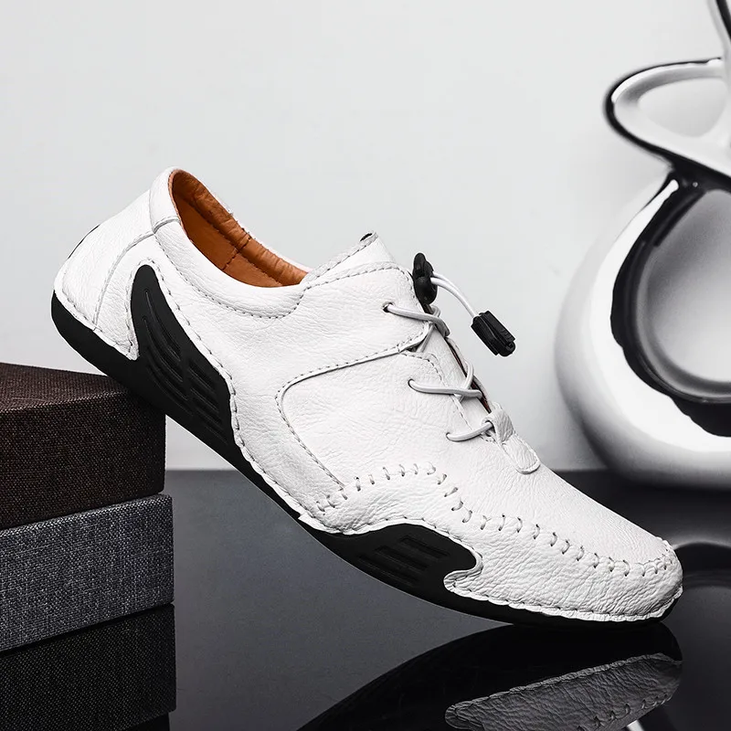 

New Elastic Band Driving Men Casual Shoes Plus Size Bigger Size Man Leather Shoes Spring Autumn Male Leisure Flat Men's Shoes