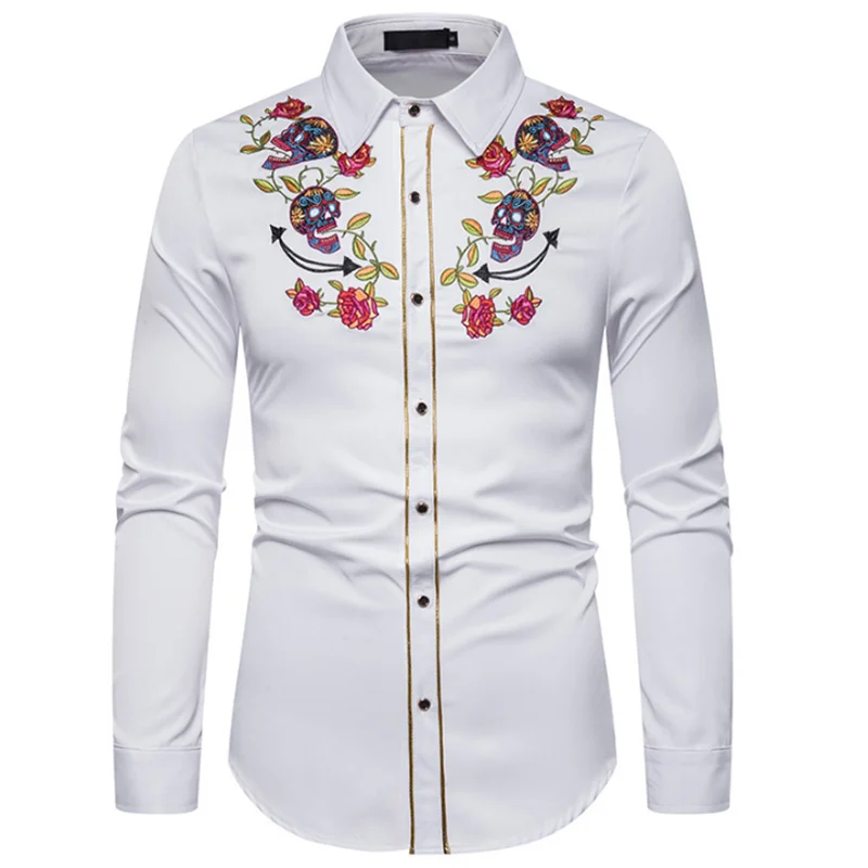 white Мужская Повседневная рубашка с отворотом, высокое качество, мужская рубашка с длинным рукавом большого размера, Мужская Уличная Модная рубашка размера плюс - Цвет: white