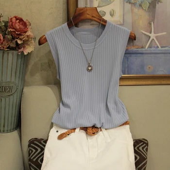 Summer Sleeveless Blouse Women O-neck Knitted Blouse Shirt Women Clothes Womens Tops And Blouses 2