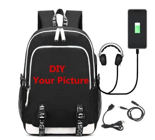 as pictures Настройка DIY вашего изображения рюкзак сумка ж/USB модный рюкзак порт и замок и наушники путешествия плечо сумка для ноутбука упаковочная сумка - Цвет: as pictures