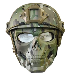 Casco táctico para hombre, Máscara protectora de cara completa, Calavera, caza rápida, PJ Rail