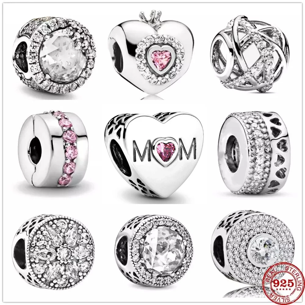 Новый 925 стерлингового серебра сверкающие прозрачные надписи MOM Love Heart
