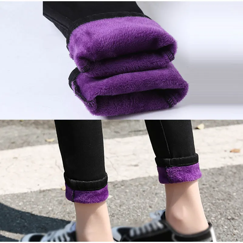 Plus Size Warm Fleece Stretch Skiny Long Jeans 3Xl 4Xl Winter Thick Velvet Pencil Pants For Women Mom Jean Pantalon Femme