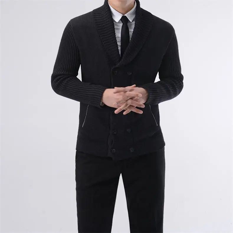 2019 Autumn New Wool Men Sweater Cardigans Winter Business Male Sweater Jacket Coat Men Shawl-Collar Raglan Sleeves Brand MuLS 09