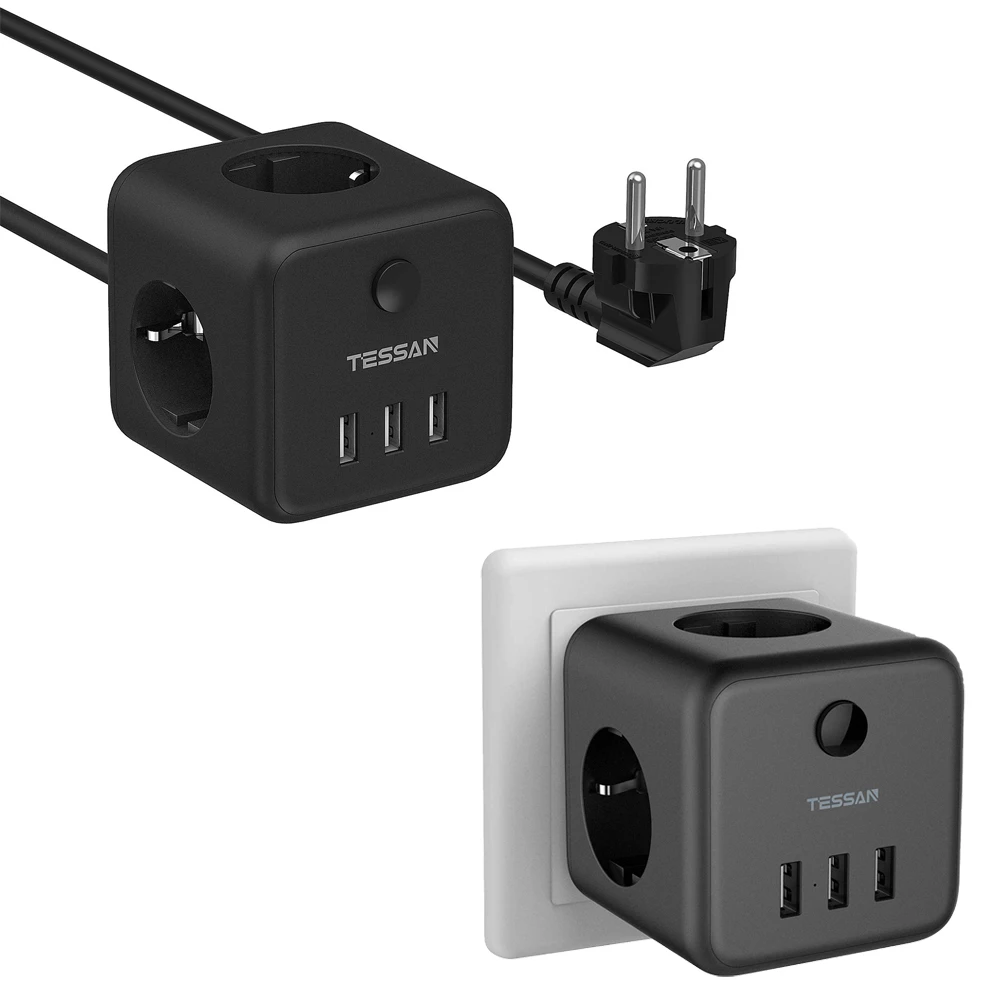 TESSAN Adaptateur Prise USA, 6 en 1 Adaptateur Canada avec 3 USB A et 1