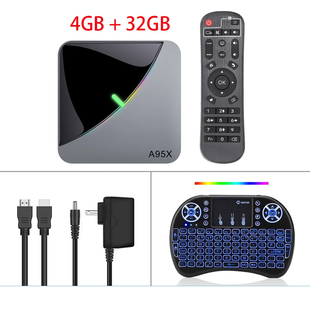 4G 32G I8 keyboard ТВ приставка Crenova Android 9,0 S905X3 6 RGB огней 4G DDR3 32EMMC 2,4G/5G WiFi HDMI 2,1 USB2.0 Youtube Netflix Google телеприставка - Цвет: 4G 32G I8 keyboard