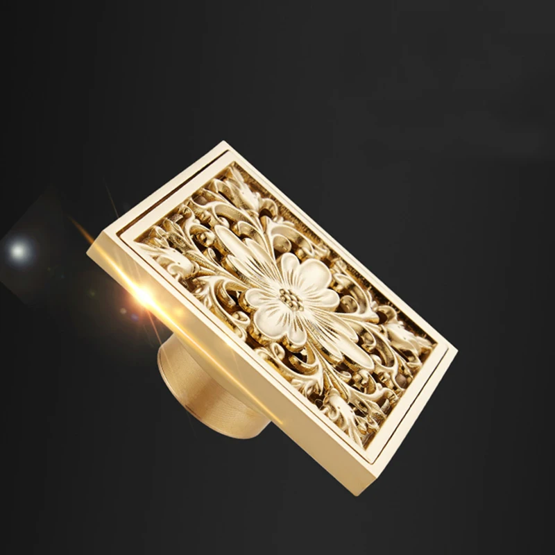 Gold Square Floor Drain Shower Ground Drainer with Strainer Filter Drainage Clean for Bathroom Washroom