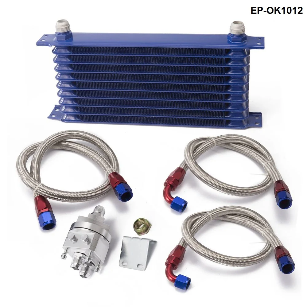 Best Price UNIVERSAL 10 ROW OIL COOLER KIT WITH OIL FILTER RELOCATION KIT FOR TURBO RACE EP-OK1012