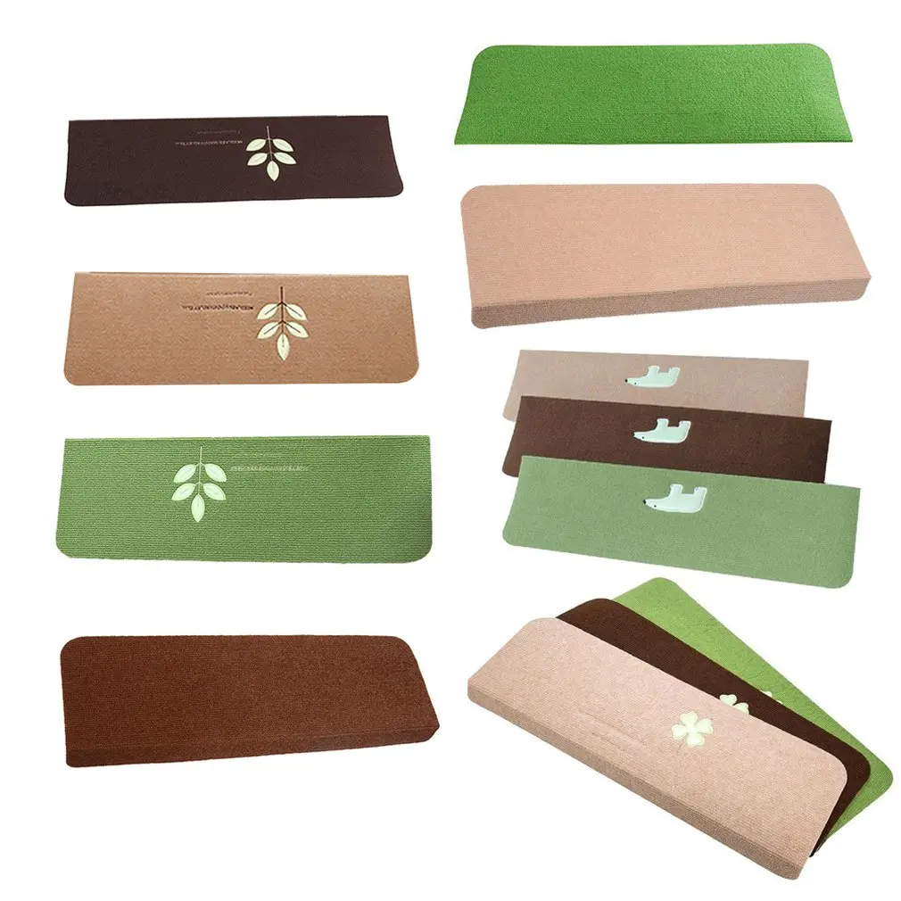 5 Pieces Luminous Non-slip Stair Mat Coffee Four-leaf Clover Different Pattern Solid Wood Stair-free Rubber Stairs Mat