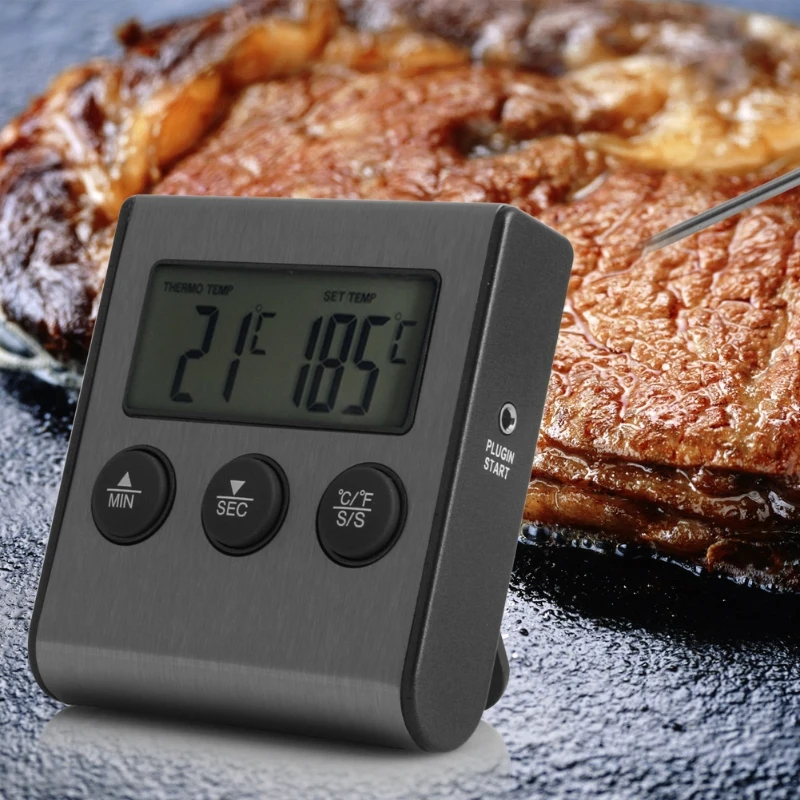 Digital LCD Thermometer Timer Gauge BBQ Meat Grill Kitchen Oven Food Cooking