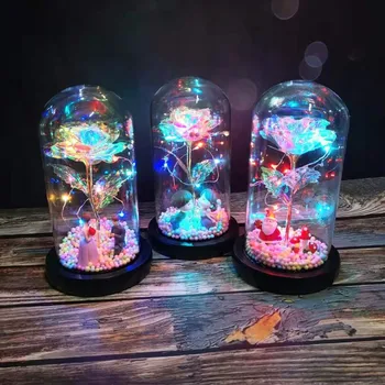

Valentine's Gifts LED Rose Flashing Lamps Party Decoration Christmas Gifts Artificial Red Rose In A Glass Dome On A Wooden Base