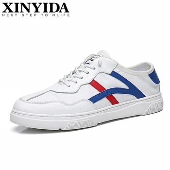 

2020 Men Shoes Summer Korean New Arrival Genuine Leather White Shoes Fashion Lace Up Skateboarding Shoes Men Size 38-44