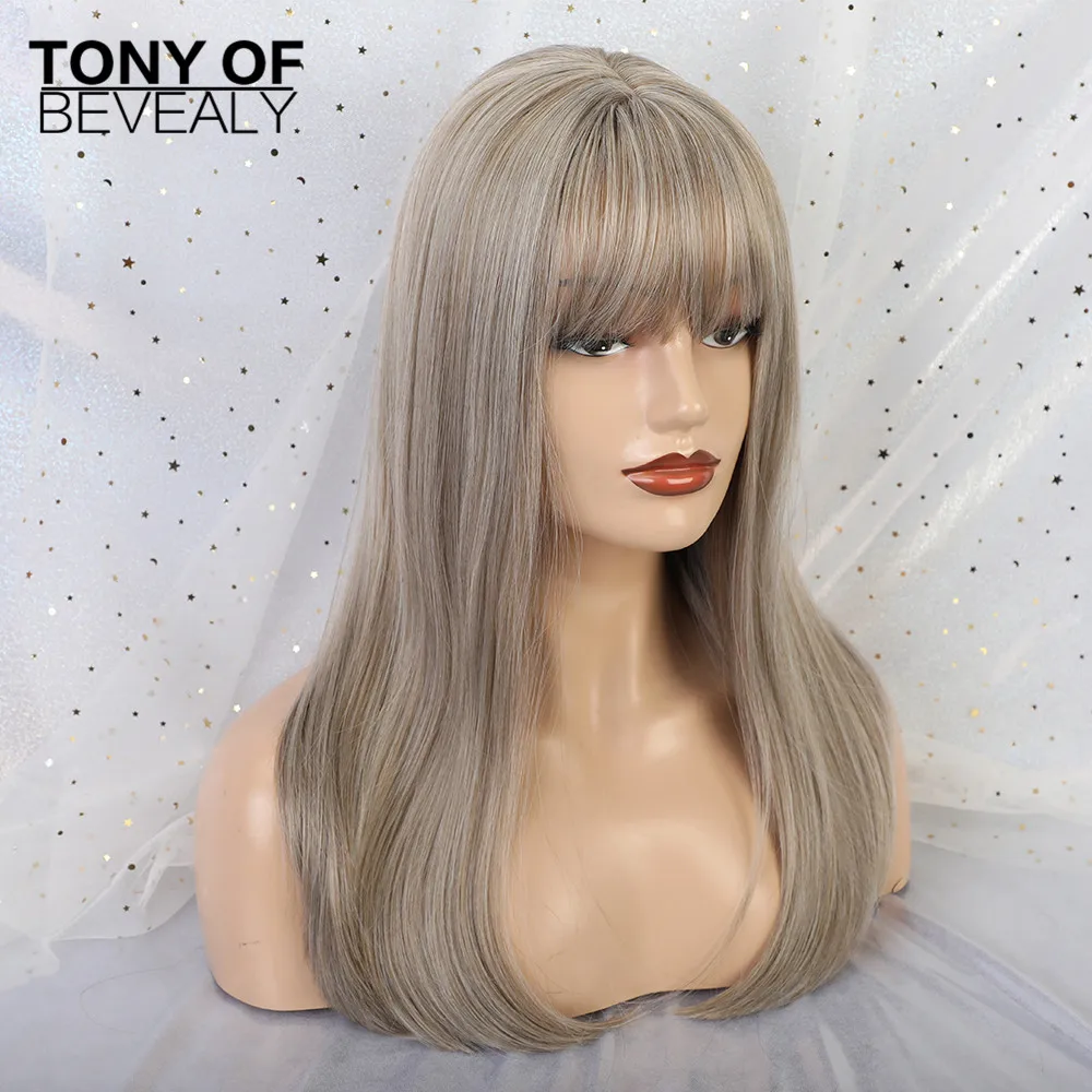 Long Straight Brown Wigs With Bangs Natural Synthetic Wigs for Women African American Cosplay Wigs Heat Resistant Fiber - Цвет: lc167-3