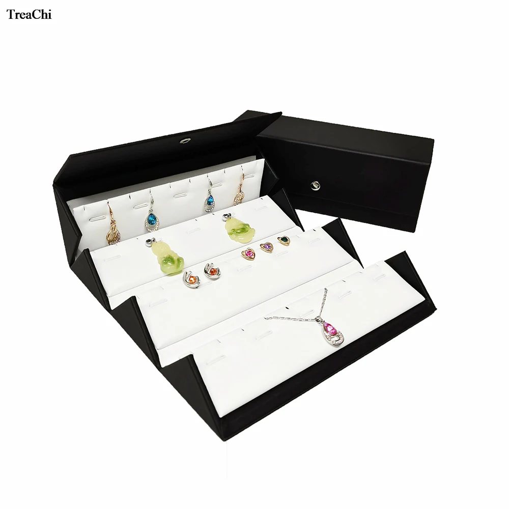 1 Piece Black PU Jewelry Display Storage Case  Pendant Chain  Bracelet Organizer Casket Ring Earring Protection Travel Roll Bag
