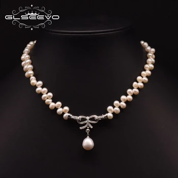 

GLSEEVO Original Design Natural Freshwater Pearl Shocking Necklace Girl Party High-End Bow Cute Jewelry For Woman Collar GN0257