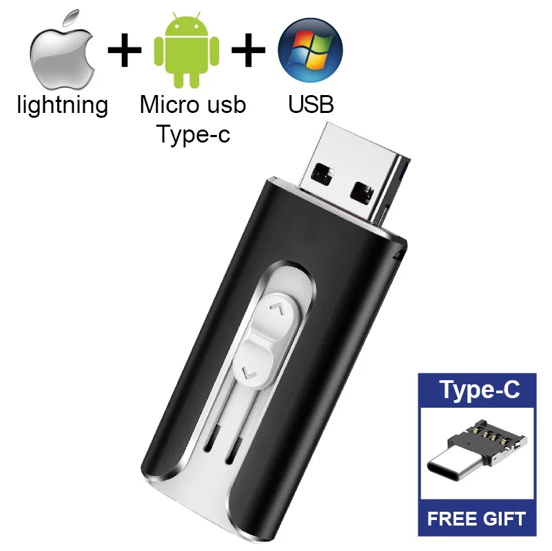 Бесплатный Тип C адаптер 3 в 1 USB флэш-накопитель для iPhone/iPad/IOS/Android/PC флэш-накопитель OTG 64 ГБ 32 ГБ 16 ГБ 8 ГБ флеш-накопитель Высокая скорость
