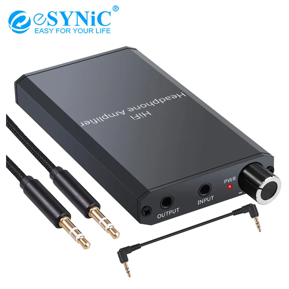 eSYNiC HiFi Headphone Amplifier with 3 5mm Jack Audio Cable Two stage Gain Switch Mini Earphone Amplifier Amp for Phones Laptops