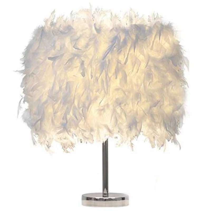 

Feather Shade Metal Table Lamp Bedside Desk Vintage Night Light Christmas Decor Soft Vintage Bedroom Study Room Eu Plug Modern C