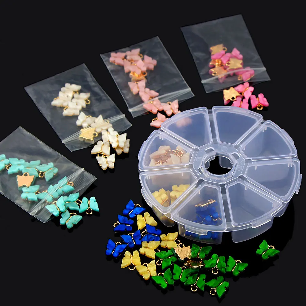 96Pcs/Lot Colorful Acrylic Butterfly Charms Accessories With Free Box for DIY Making Earrings Pendant Necklace Jewelry Wholesale