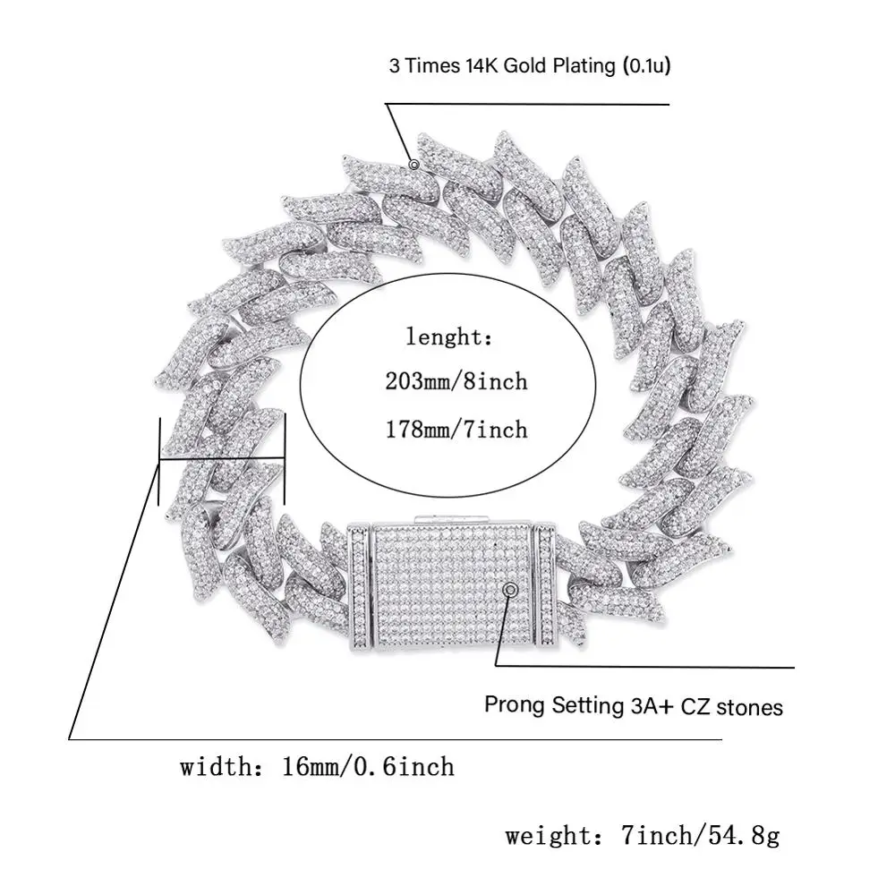 JINAO, новинка, ювелирный браслет с колючим позвоночником в стиле хип-хоп, рок, медь, золото, серебро, розовое золото, Iced Out CZ Stone 16 мм, браслет