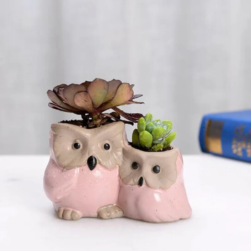 New Succulent Plants Flowerpot Couple Owl Flower Pot Green Planter Simple Style Ceramic Crafts Bonsai Planters Desktop Ornaments