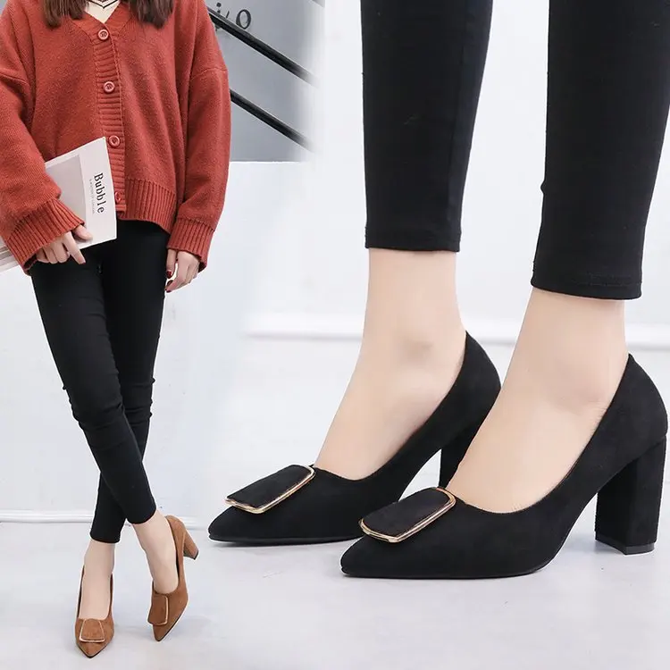 

High Heel Shoes Chunky-Heel 2019 Spring New Style Korean-style Pointed-Toe Joint Business High Heels Versatile Hipster GIRL'S
