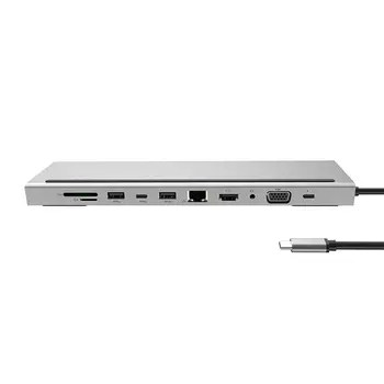 

11-In-1 Type C To HDMI VGA Network Card PD Hub Docking Station Aluminum Alloy Support 4K HD Output Card Reader