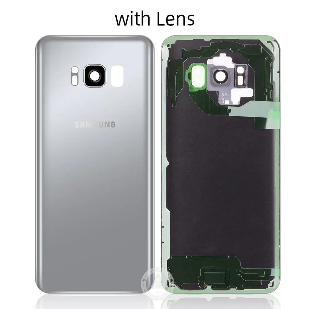 Samsung стеклянный Телефон задняя батарея Дверь для samsung S8 корпус SM-G9500 Корпус задняя крышка чехол с объективом - Цвет: Silver with Lens