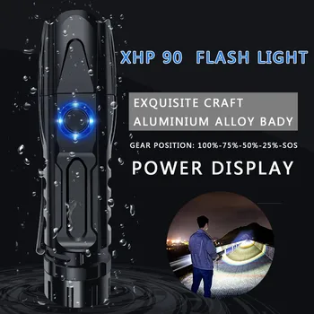 

XHP90 LED Flashlight Zoomable USB Rechargeable 26650 Flashlight Torch 5 Modes Hot Selling Drop Shipping 2020
