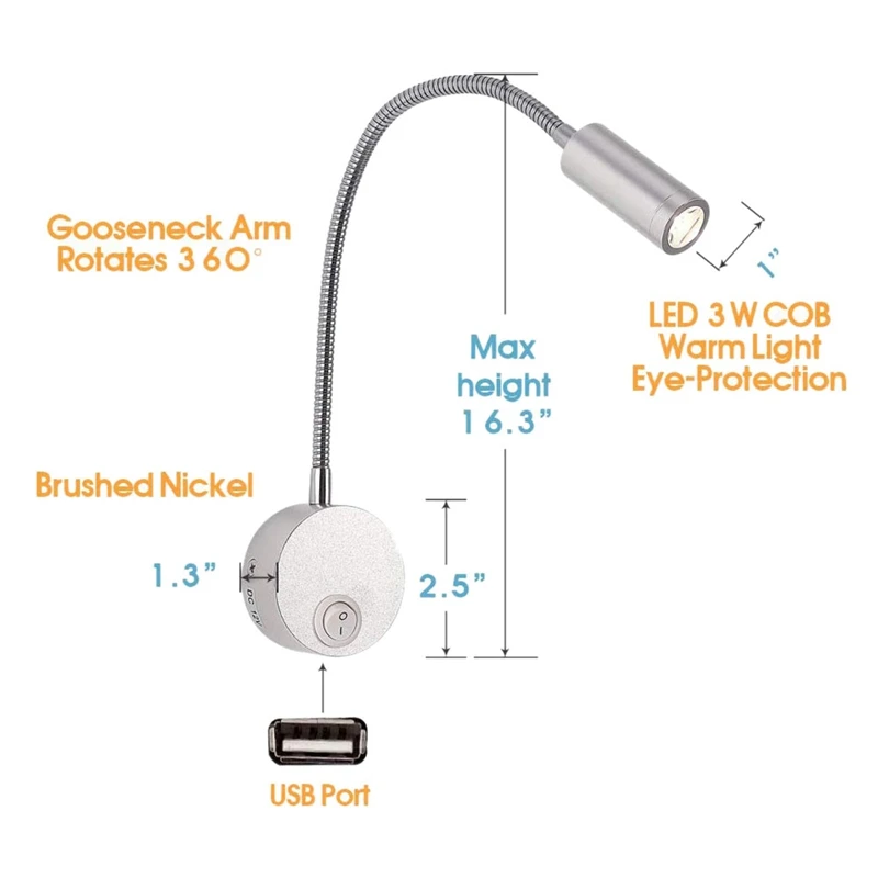 DC 12V светильник для чтения с usb зарядным портом RV Внутреннее освещение гибкий светодиодный светильник, предназначенный для автомобилей, караванов, лодок, Mot