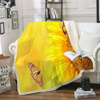 

Butterfly Blanket Yellow Flower Throw Blanket Yellow Blanket Sherpa Fleece Blanket Soft Warm Plush Blanket For Girls Kids