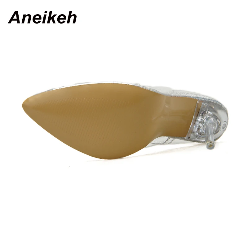 Aneikeh/ г. Новые женские туфли-лодочки пикантные туфли с острым носком на высоком прозрачном каблуке из ПВХ серебристого цвета для вечеринок женские туфли-лодочки на тонком каблуке размер 40, 41, 42