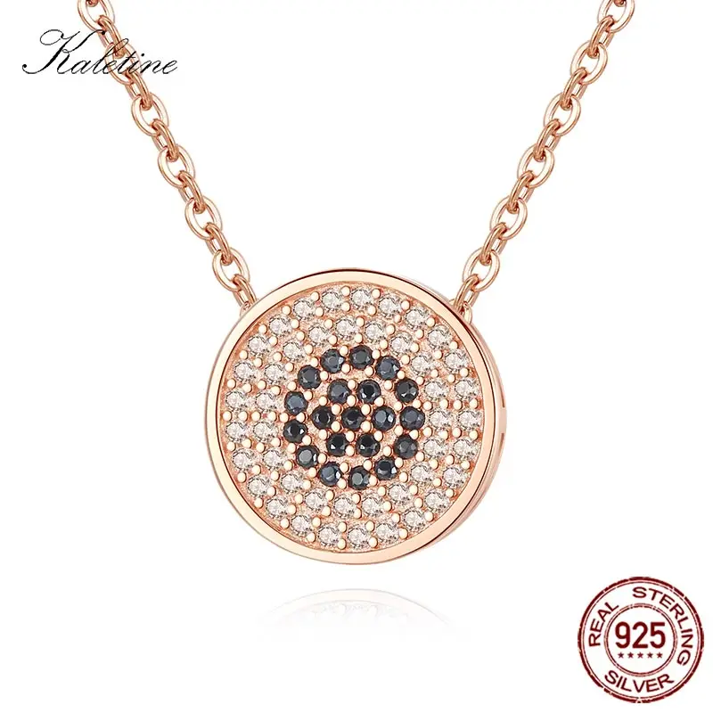 Ожерелье KALETINE Luck сглаза, 925 пробы Серебряное ожерелье, круглый черный камень, аксессуары для женщин, цепочка из розового золота, ювелирные изделия - Окраска металла: Rose gold color