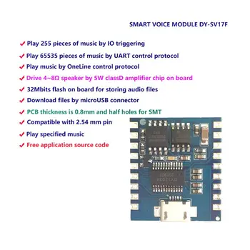 

DY-SV17F Audio Module Mini MP3 Player IO Trigger USB Download Flash Voice Module