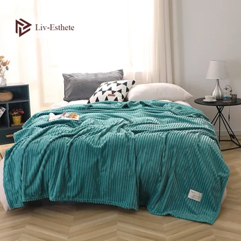 

Liv-Esthete Green Solid Blanket Flannel Office Aircraft Bed Sofa Active Printing Throw Blanket Portable Travel Cover Blanket