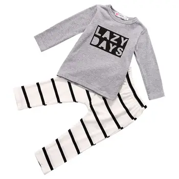 

New Infant Kids Baby Boys Girls Clothes Sets Striped Letter Long Sleeve Tops Pants Clothes 2Pcs Outfit Sets