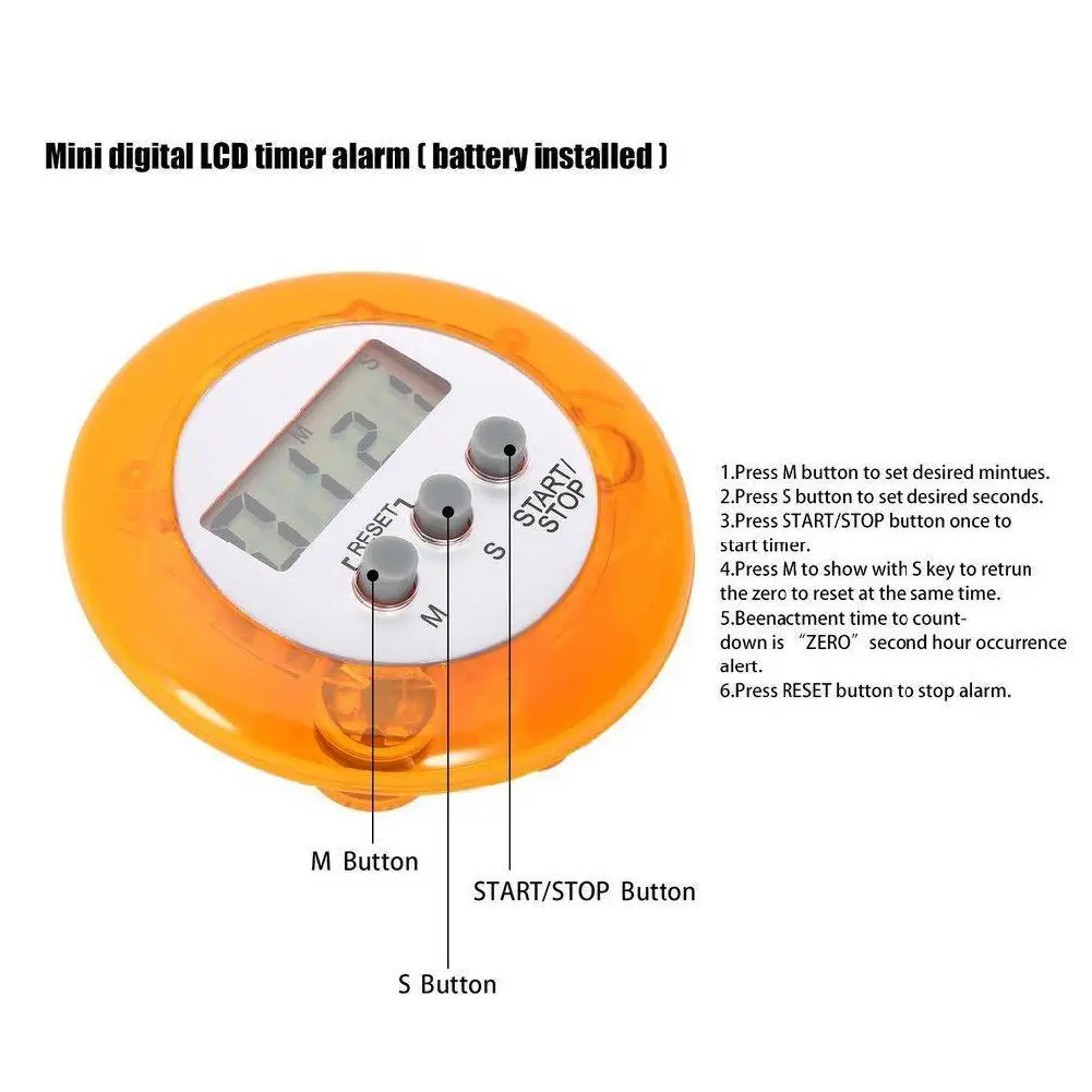 Kitchen Countdown Mini Round LCD Digital Clock Alarm Kitchen Cooking Countdown Clock Alarm Enactment Cooking Time Accessories