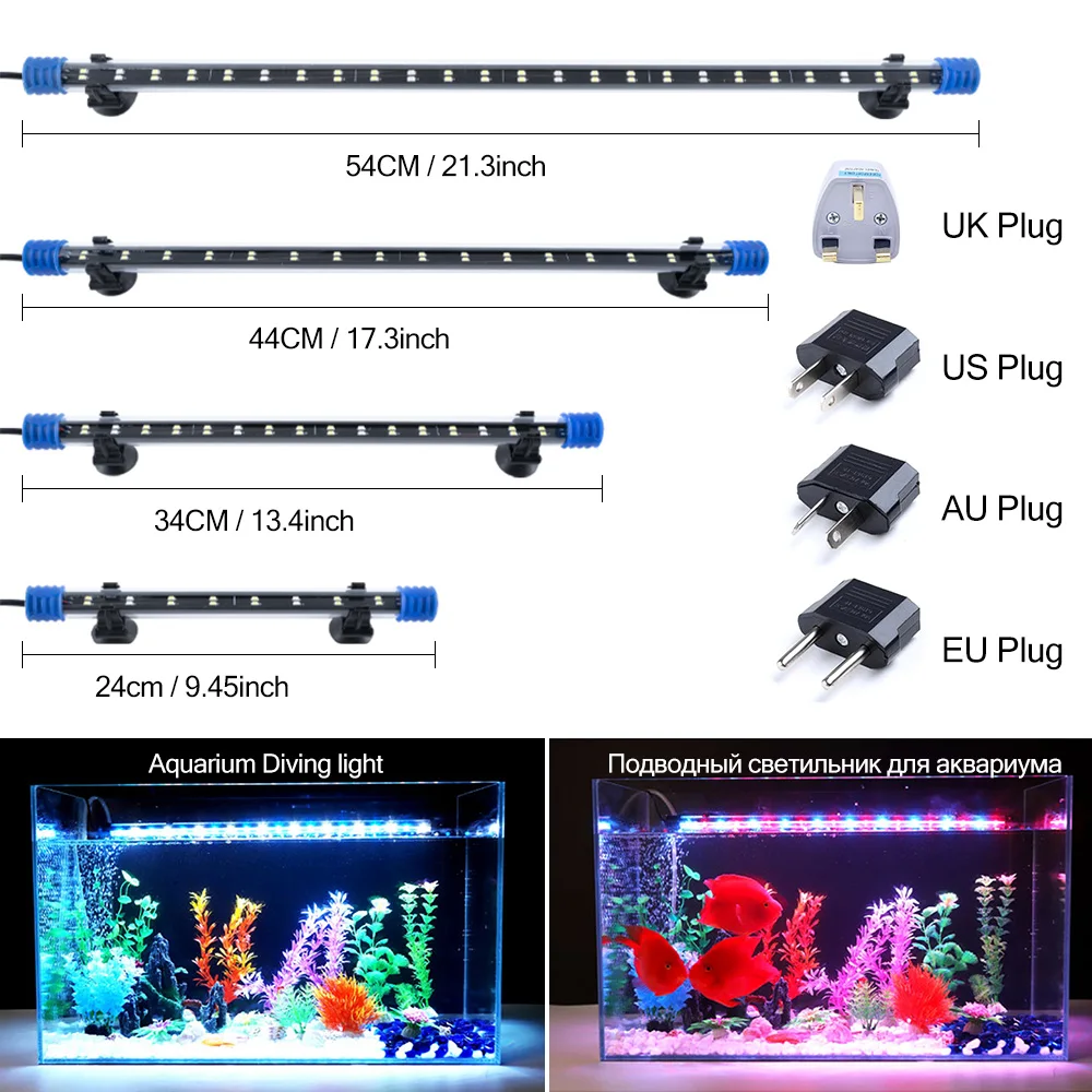 Luz LED impermeable de 90-260V para acuario decoración subacuática, lámpara sumergible para cultivo de plantas, 24-54CM