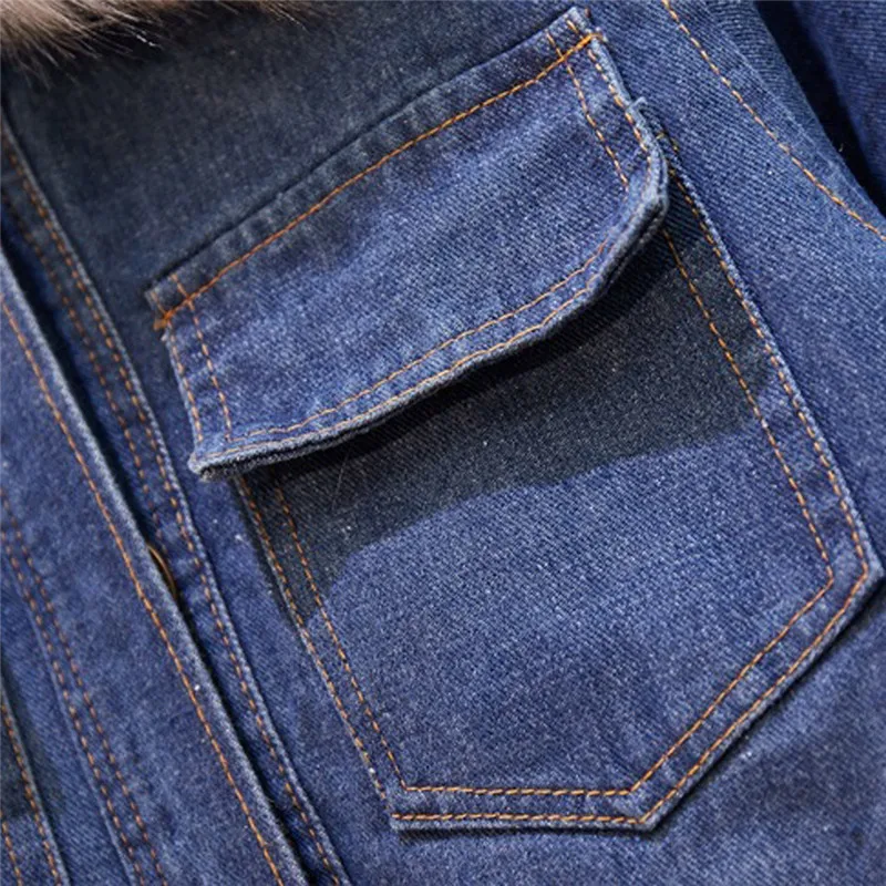 Autumn And Winter New Products Fashion Loose Plus Velvet Thick Short Paragraph Fur Collar Denim Jacket Coat Outwear O24