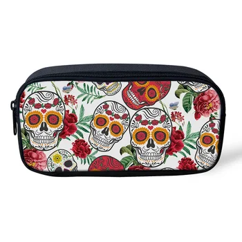 

Rose Skull Zipper Pencil Pouch Cosmetic Makeup Bag Office Supplies Travel Accessories Household Supplies