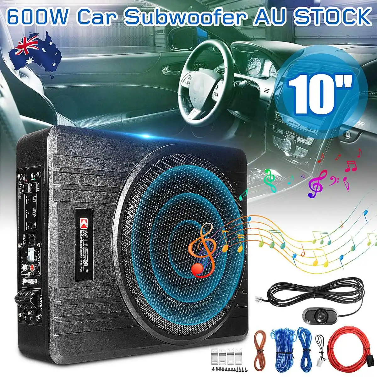10 Inch 600W Car Subwoofer Car Audio Slim Under Seat Active Subwoofer Bass Amplifier Speaker Car Amplifier Subwoofers Woofer