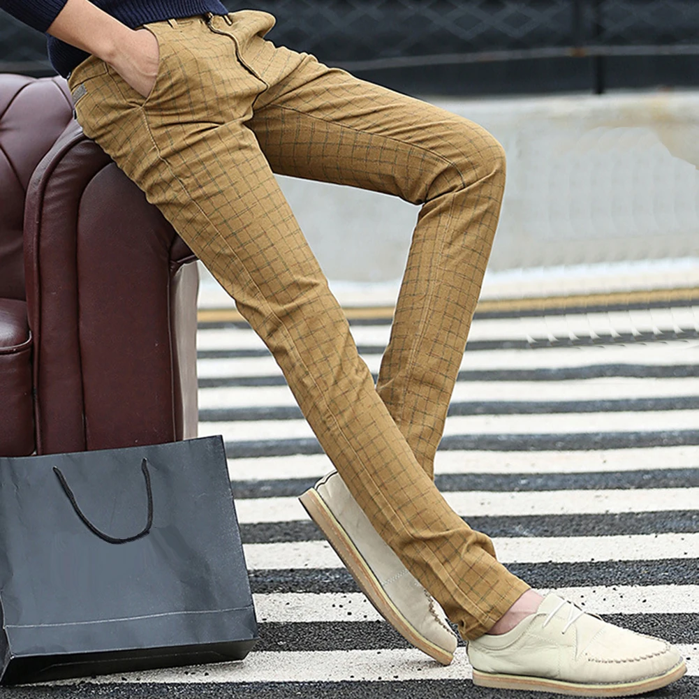 Casual Men pants Cotton Slim Pant Straight Trousers Fashion Business Solid Color Pants Men