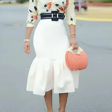 Mid-Calf Bodycon Mermaid Office Ladies White Skirt Midi Elegant Plus Size Women Party High Waist Skirt Female Autumn Fall