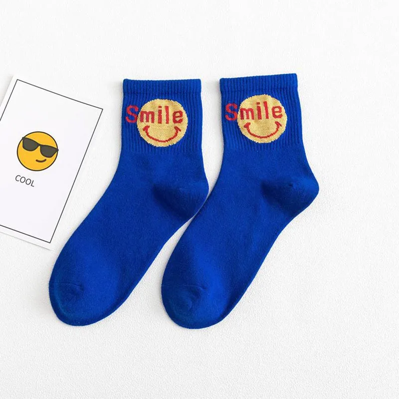 Blue Socks WPLOIKJD в студенческом стиле Модные забавные носки со смайликом для лица женские цветные креативные носки Calcetines Skarpetki для девушек подарки - Цвет: Blue Socks