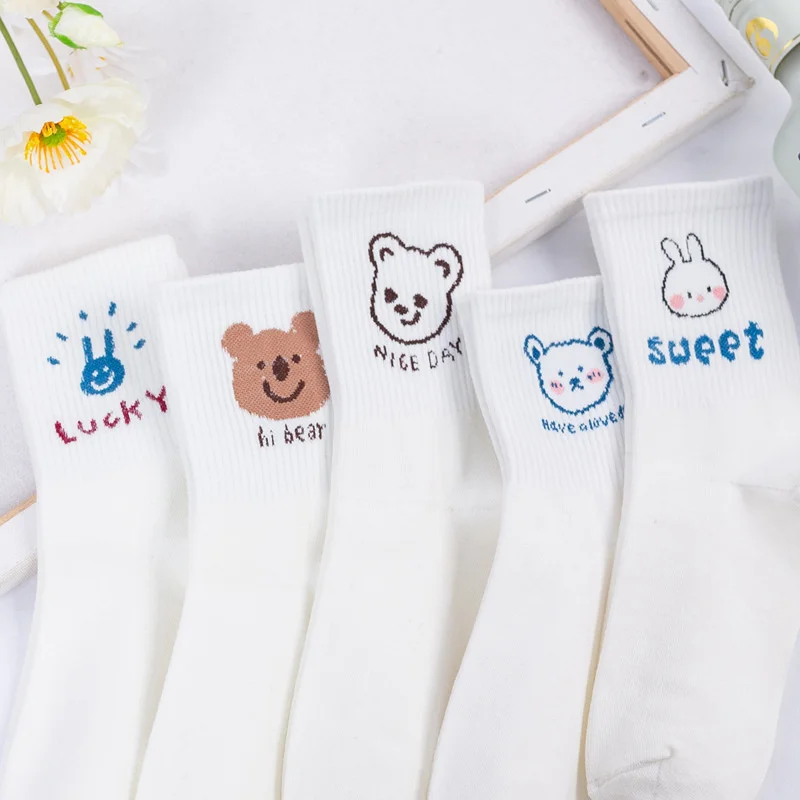 2021 New Cartoon Women's Breathable Cotton funny Socks Cute Bear Animal Pattern Girl Combed | Женская одежда
