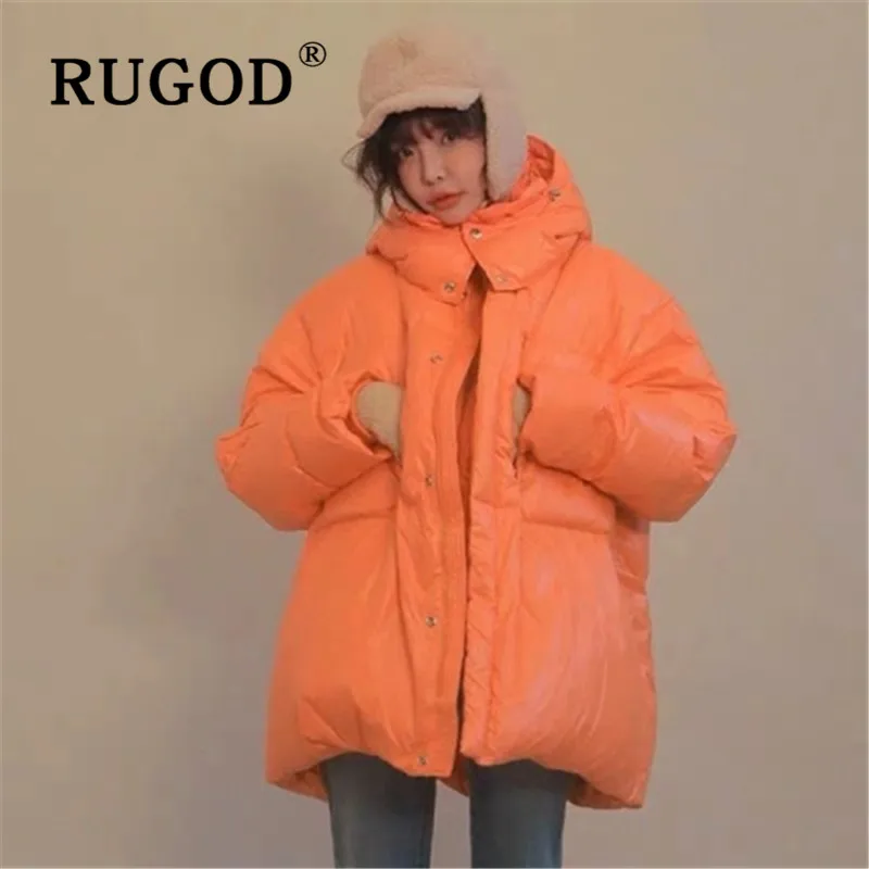 Женское длинное утепленное пальто RUGOD оранжевое элегантное с высоким воротником