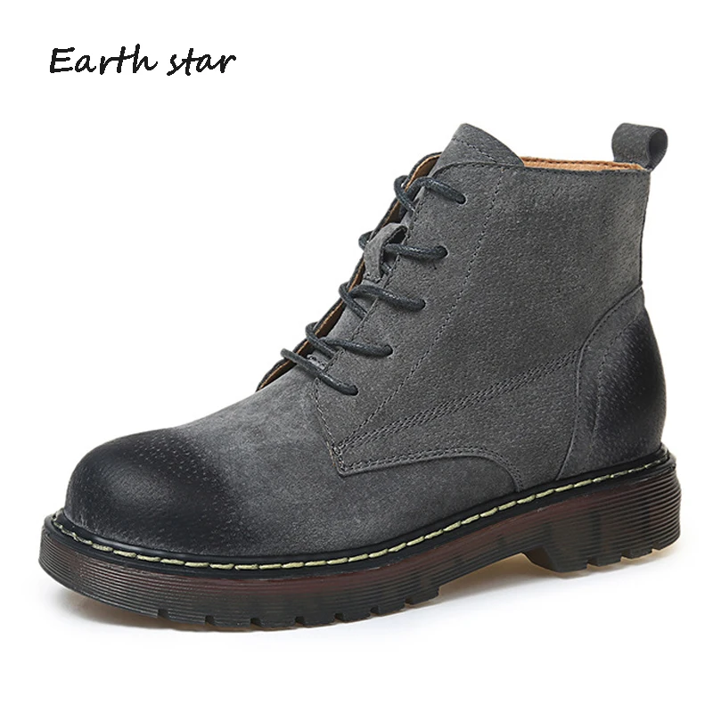 Botas mujer/новая обувь женские Ботинки martin на платформе модные брендовые женские ботильоны из натуральной кожи с перекрестной шнуровкой bota feminina