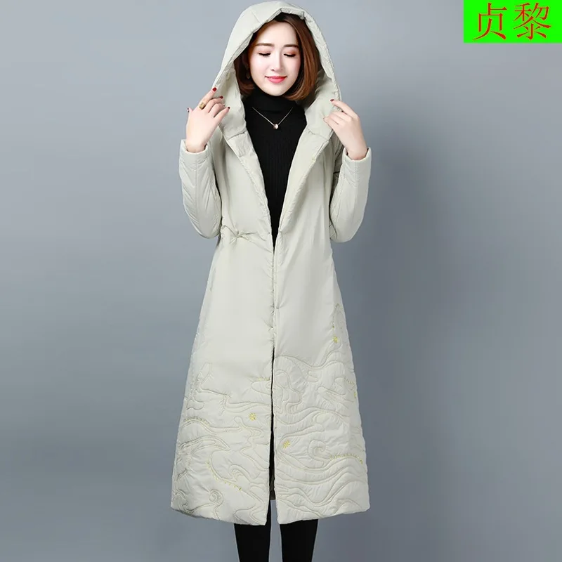 

2018 Winter New Style Woman Cotton Dress Mid-length over-the-Knee Hooded Cotton-padded Clothes Thick down Cotton Coat Slim Fit C