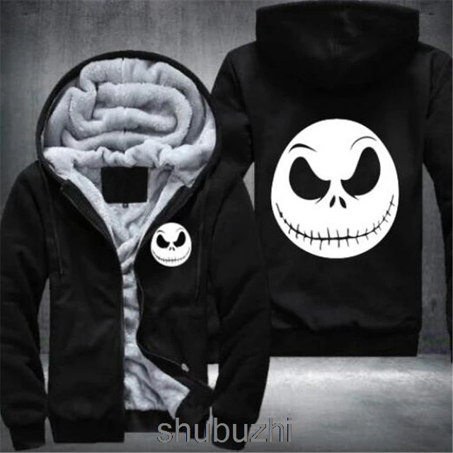 Новое поступление, утепленная флисовая куртка Jack Skellington, зимняя толстовка с капюшоном, повседневный утепленный пуловер на молнии, толстовка с капюшоном